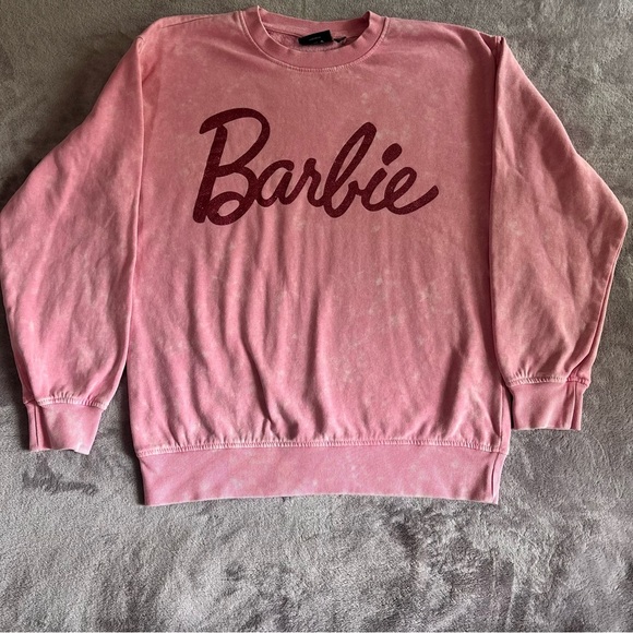 Barbie Tops - Barbie Pink Acid Wash Glitter Logo Crewneck Sweatshirt Womens Medium